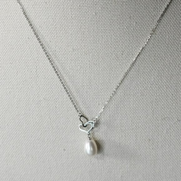 Stamped I LOVE U 925S‎ Silver Drop Freshwater Pearl Pendant Heart Necklace - Picture 12 of 16